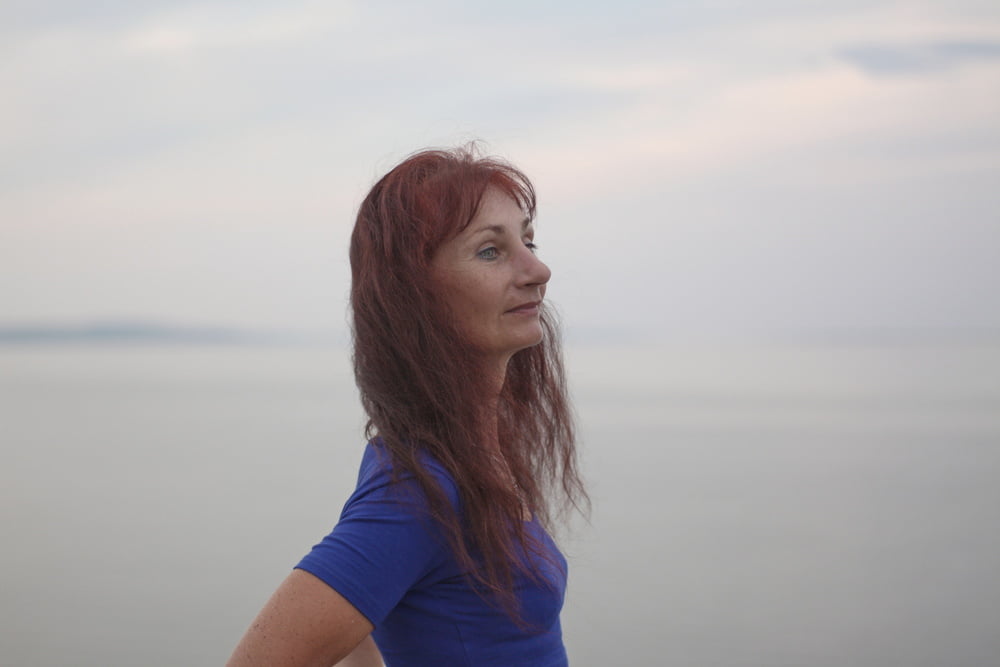 Evening potrait against the background of the river #106607006