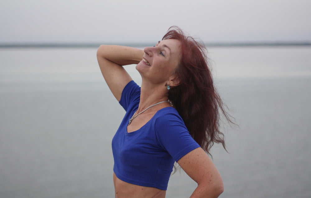 Evening potrait against the background of the river #106607039