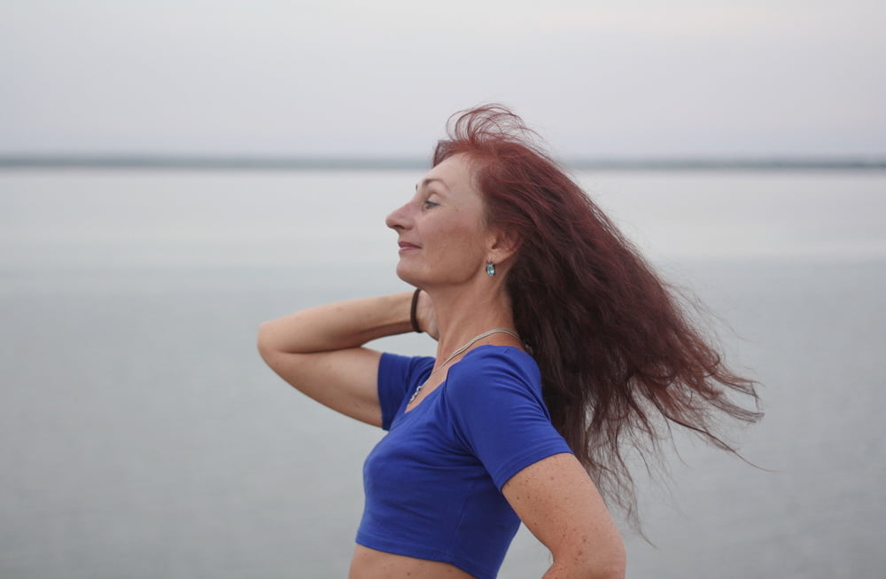 Evening potrait against the background of the river #106607045