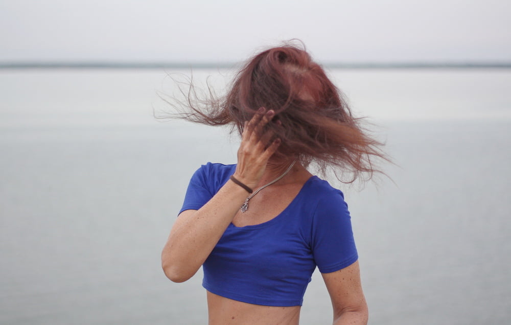 Evening potrait against the background of the river #106607055