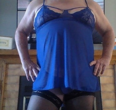 Another new shorty blue nighty, panty and stockings. #104348156