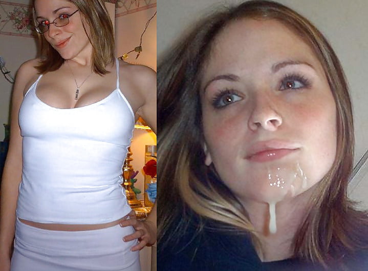 Before and After mature milf cum facial image