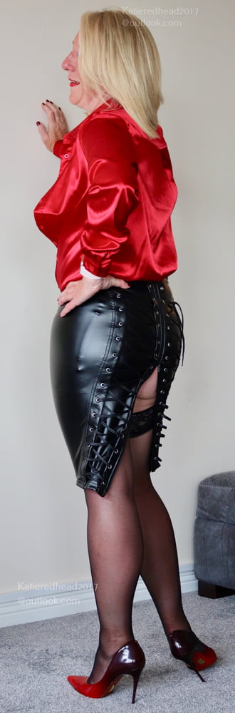 Katie red satin leather striptease #79872336