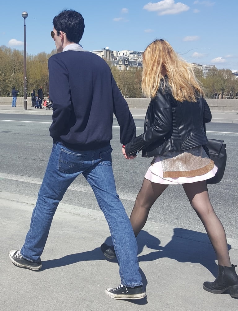pretty blonde in pantyhose with her boyfriend #91714150