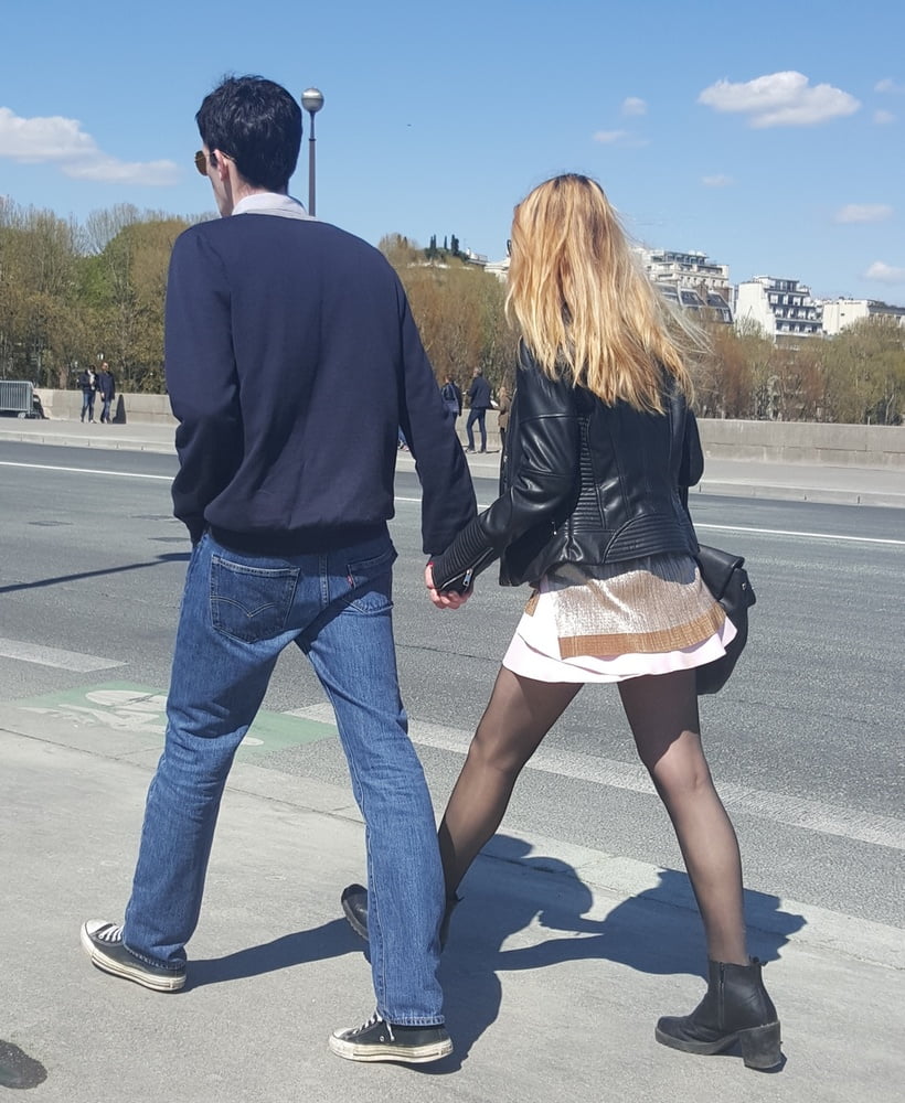 pretty blonde in pantyhose with her boyfriend #91714193
