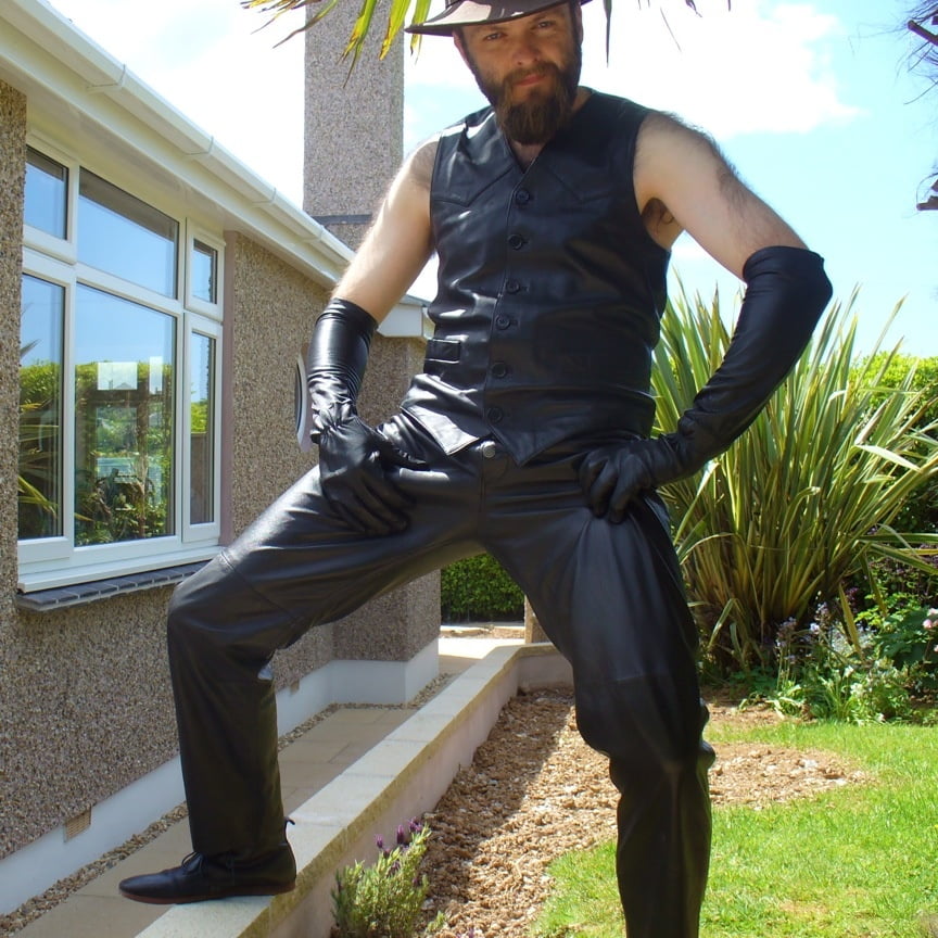 Leather Master outdoors posing in full leather #107033851