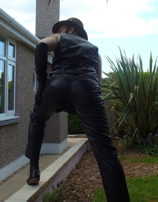 Leather Master outdoors posing in full leather #107033855