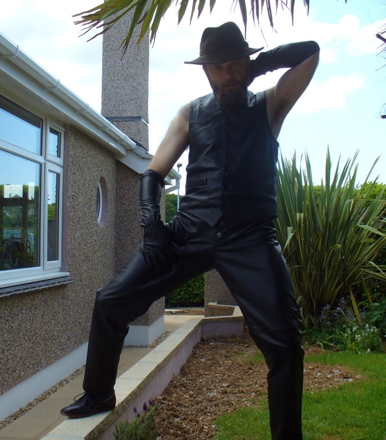 Leather Master outdoors posing in full leather #107033857