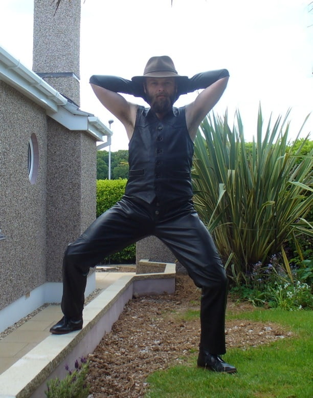 Leather Master outdoors posing in full leather #107033859