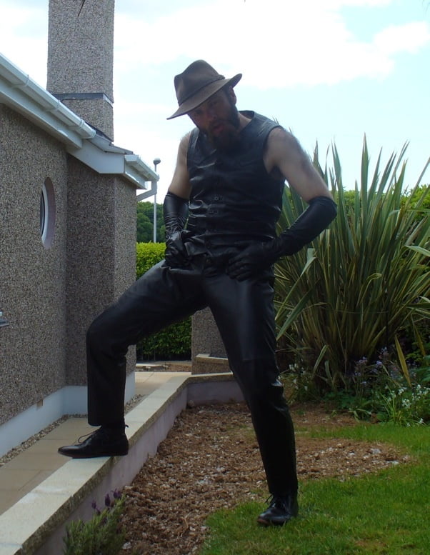 Leather Master outdoors posing in full leather #107033860
