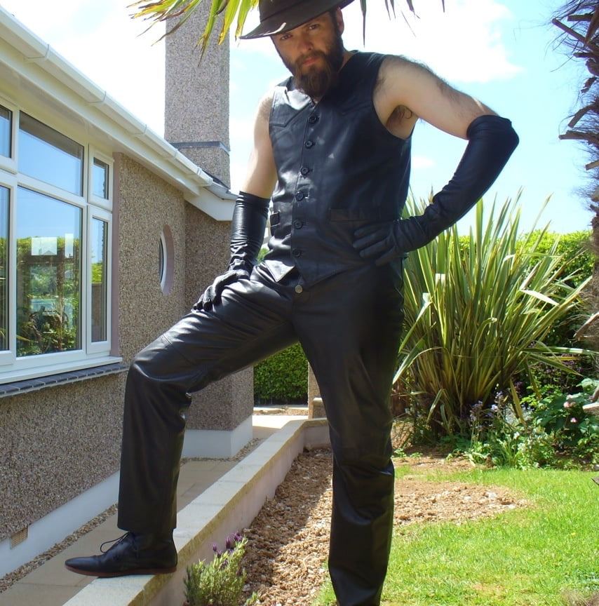 Leather Master outdoors posing in full leather #107033870