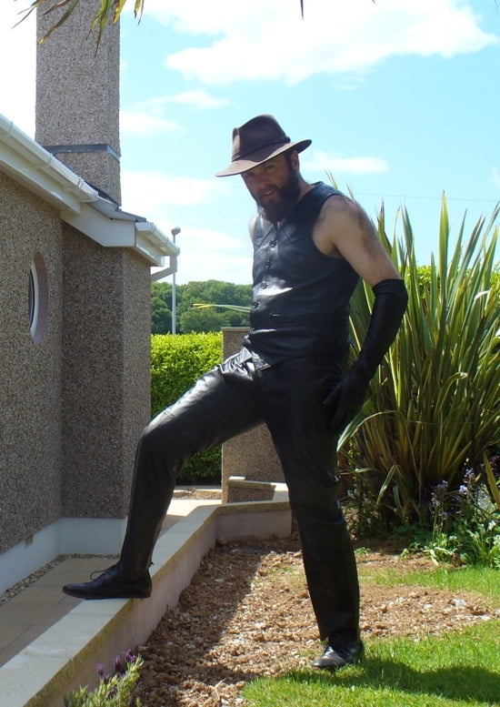 Leather Master outdoors posing in full leather #107033873