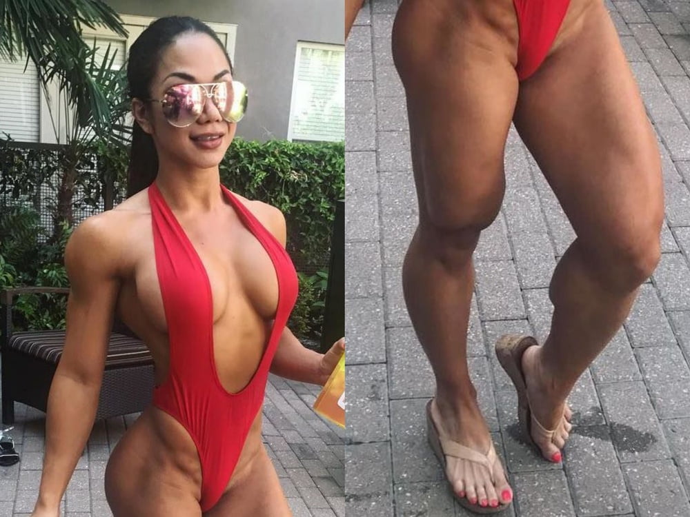 bodybuilder female&#039;s sexy Legs feet and High heels #97106728