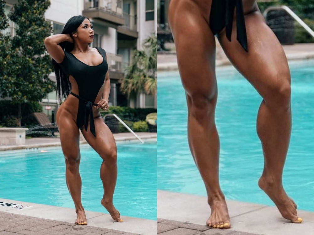 bodybuilder female&#039;s sexy Legs feet and High heels #97106784