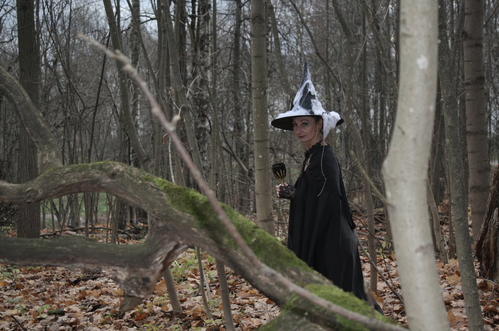 Witch with broom in forest #106868500