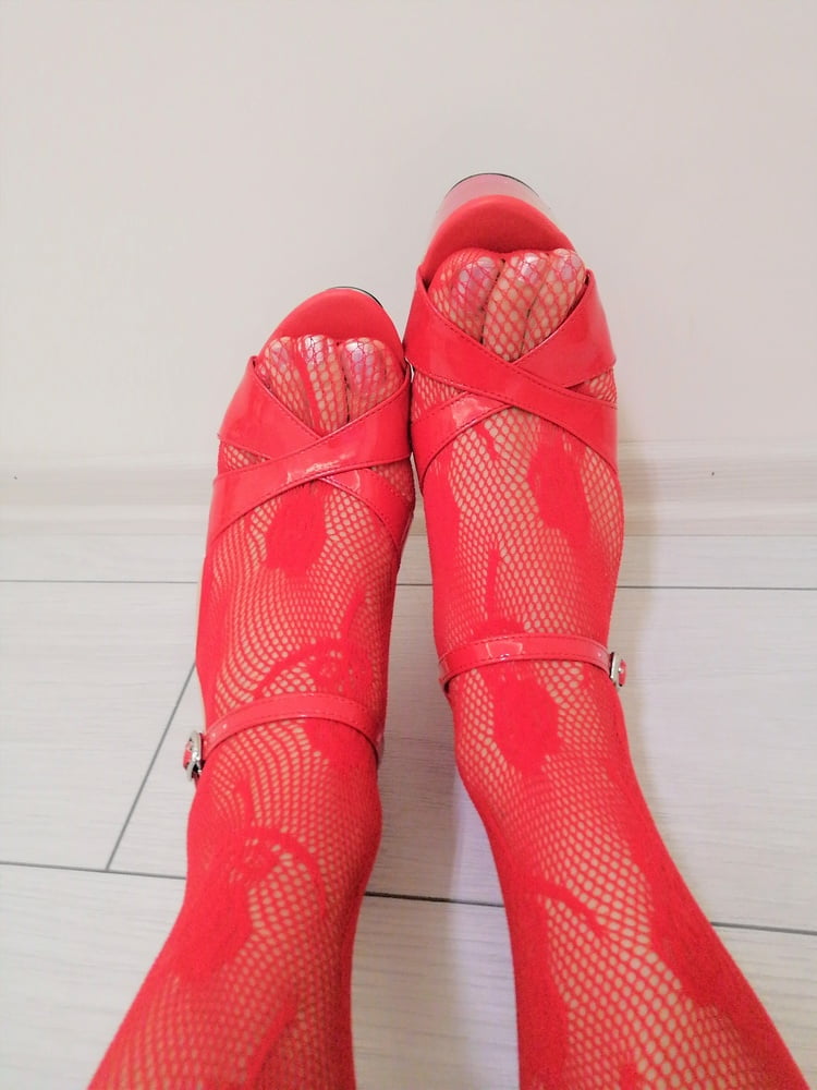 Red Fishnets &amp; Platform Heels #107241139