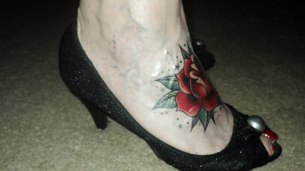 fake foot tattoo nylons heels barefoot  in heels #107130825