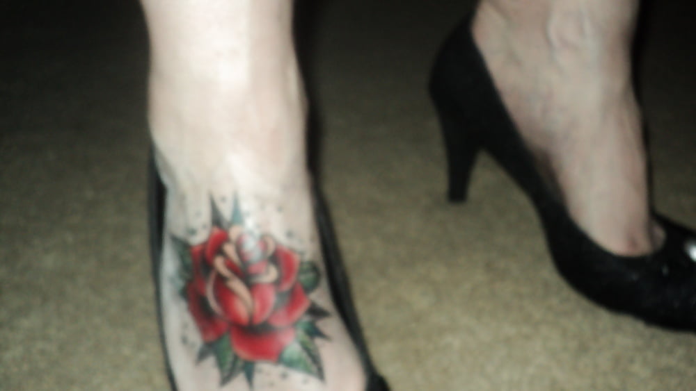 fake foot tattoo nylons heels barefoot  in heels #107130826