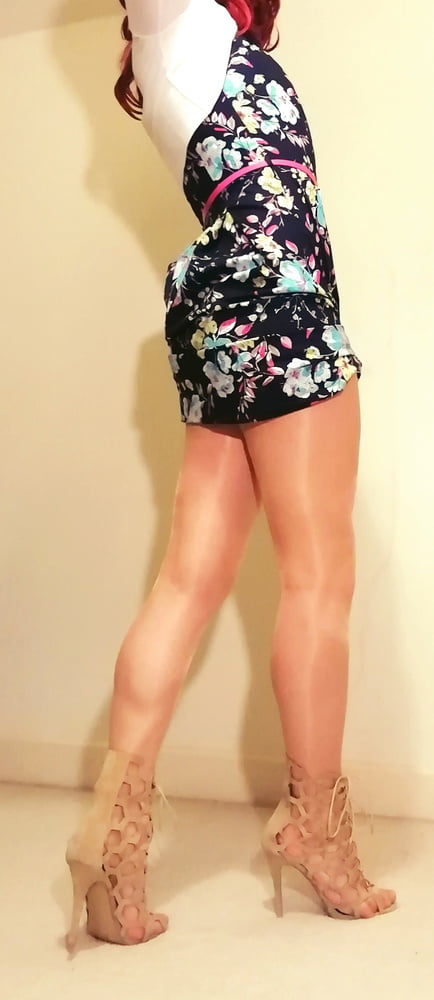 Marie crossdresser in summer dress and shiny pantyhose #107005205