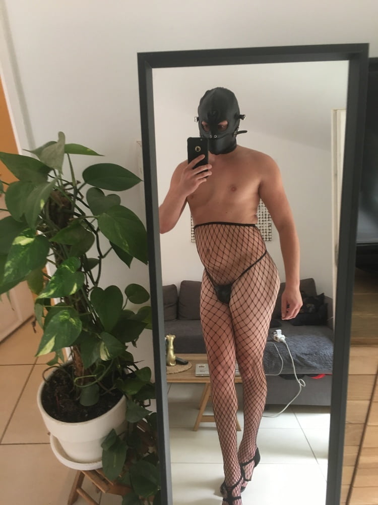 Vinyl, fishnet, hood and ball gag #106939166