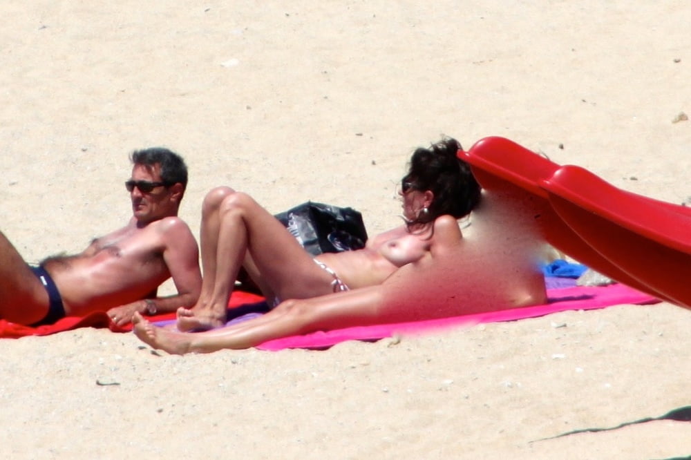 Italian mom white tits topless Mykonos beach #82432623