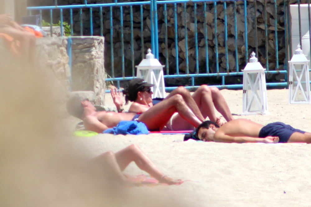 Italian mom white tits topless Mykonos beach #82432641
