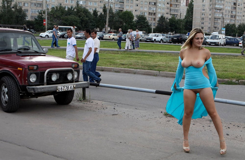 Smiling hot busty blonde private nude at public streets #101498483