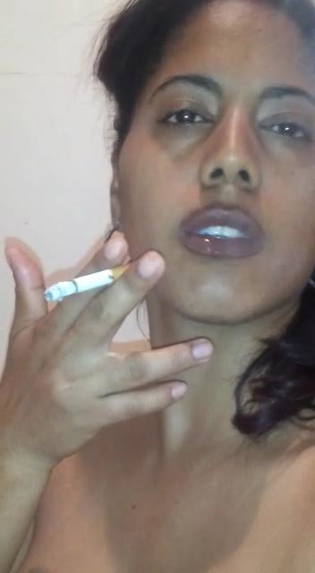 hot caribian ebony Awilda smoking cigarette #89409940