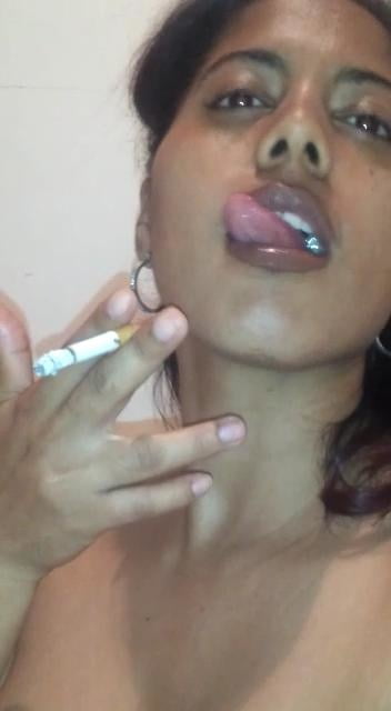 hot caribian ebony Awilda smoking cigarette #89409941