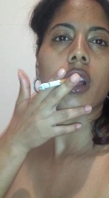 hot caribian ebony Awilda smoking cigarette #89409942