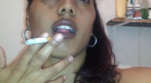 hot caribian ebony Awilda smoking cigarette #89409946