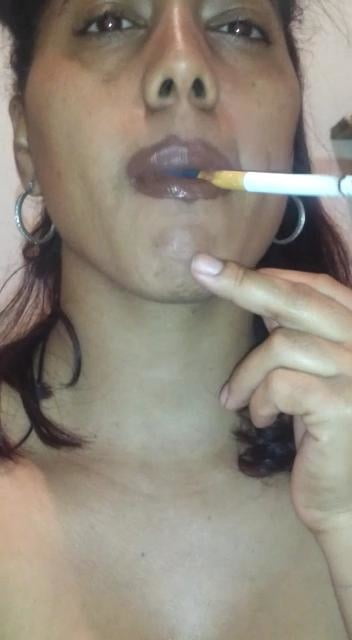 hot caribian ebony Awilda smoking cigarette #89409960