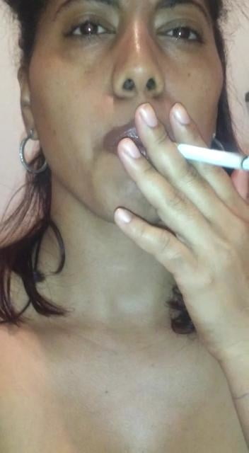 hot caribian ebony Awilda smoking cigarette #89409963