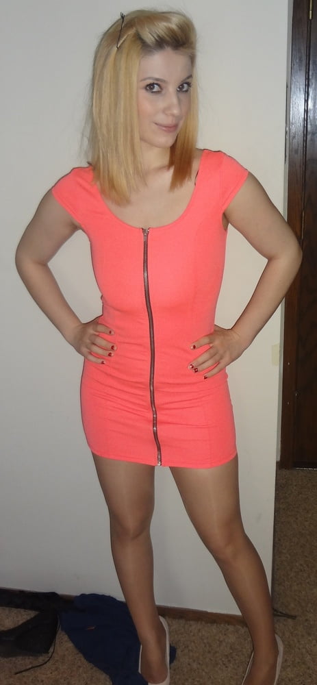 NN blonde cutie Lana wearing shiny tan tights #89711799