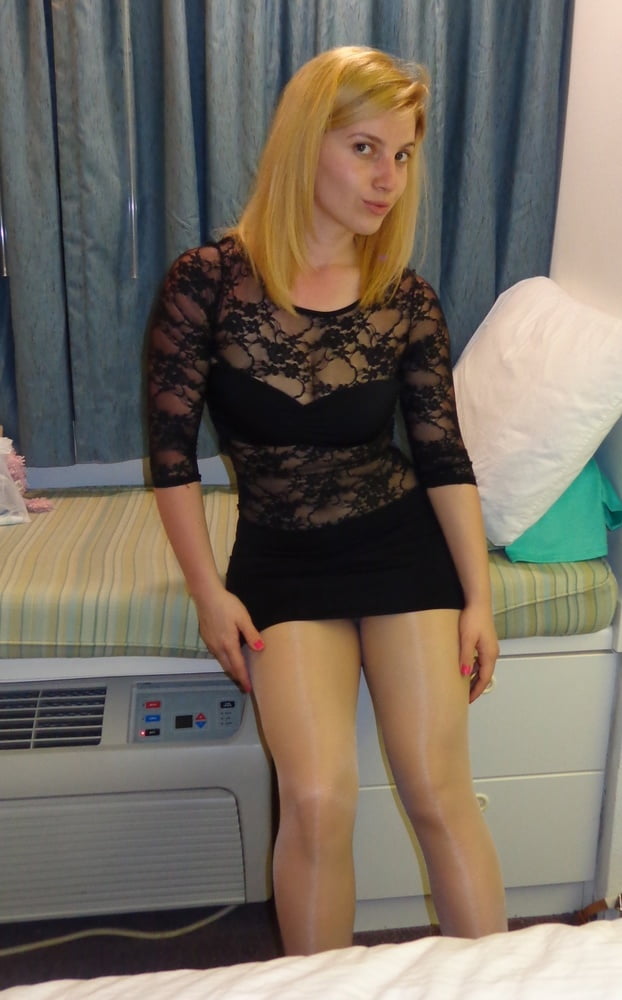NN blonde cutie Lana wearing shiny tan tights #89711831