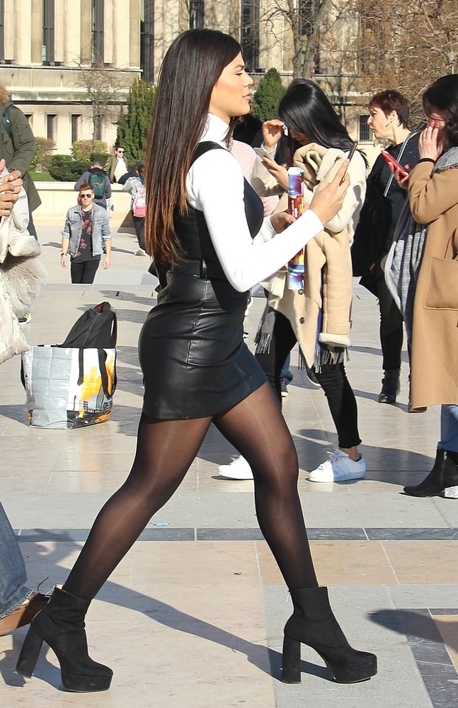 Street Pantyhose - Top French Slut in Leather Skirt #91012519