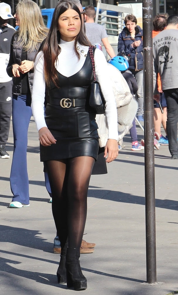 Street Pantyhose - Top French Slut in Leather Skirt #91012524