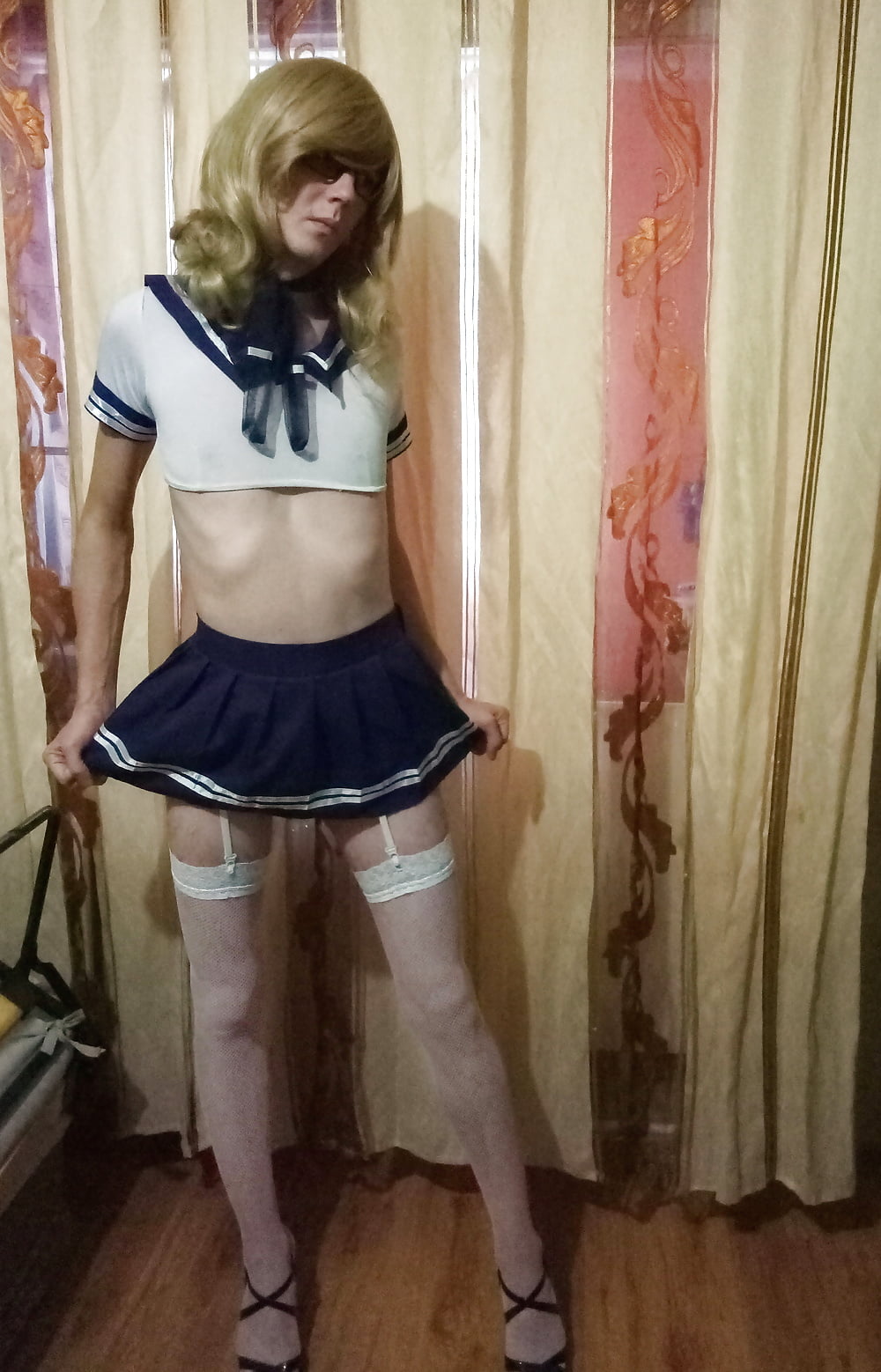 School Sissy Girl Shemale Skirt Stokings Blonde Asshole #106851329