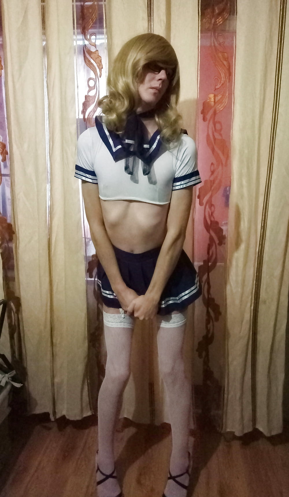 School Sissy Girl Shemale Skirt Stokings Blonde Asshole #106851353