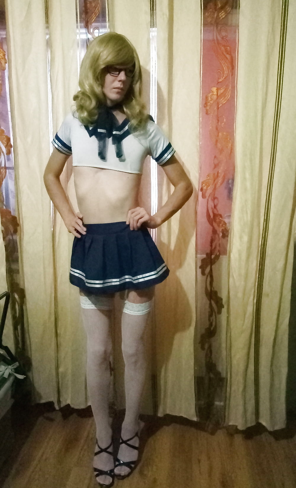 School Sissy Girl Shemale Skirt Stokings Blonde Asshole #106851354