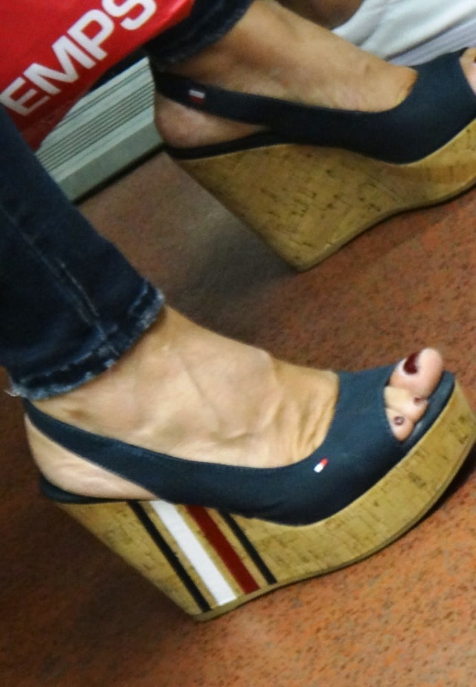 Candid hot mature in slingback wedges high heels #80481619
