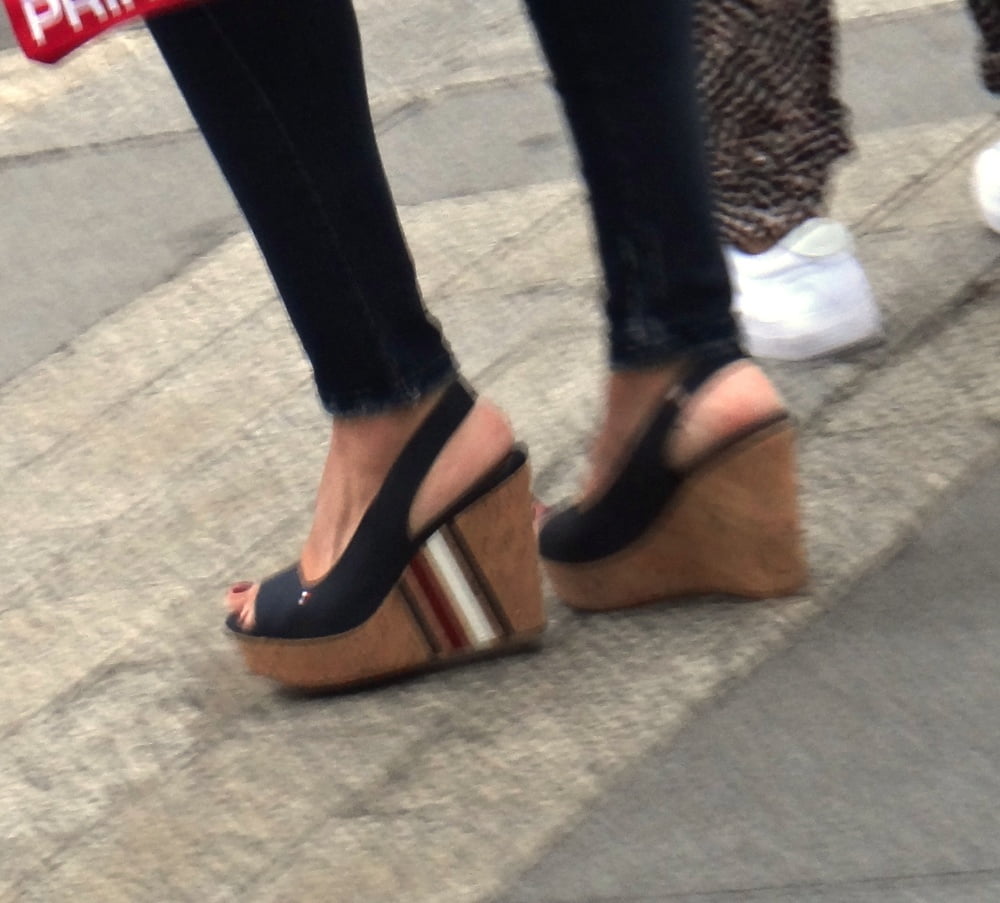 Candid hot mature in slingback wedges high heels #80481723
