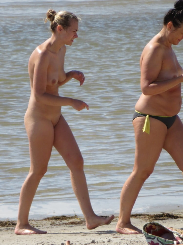 Blond Nudist Girl Shy on the Fkk Beach #98545629
