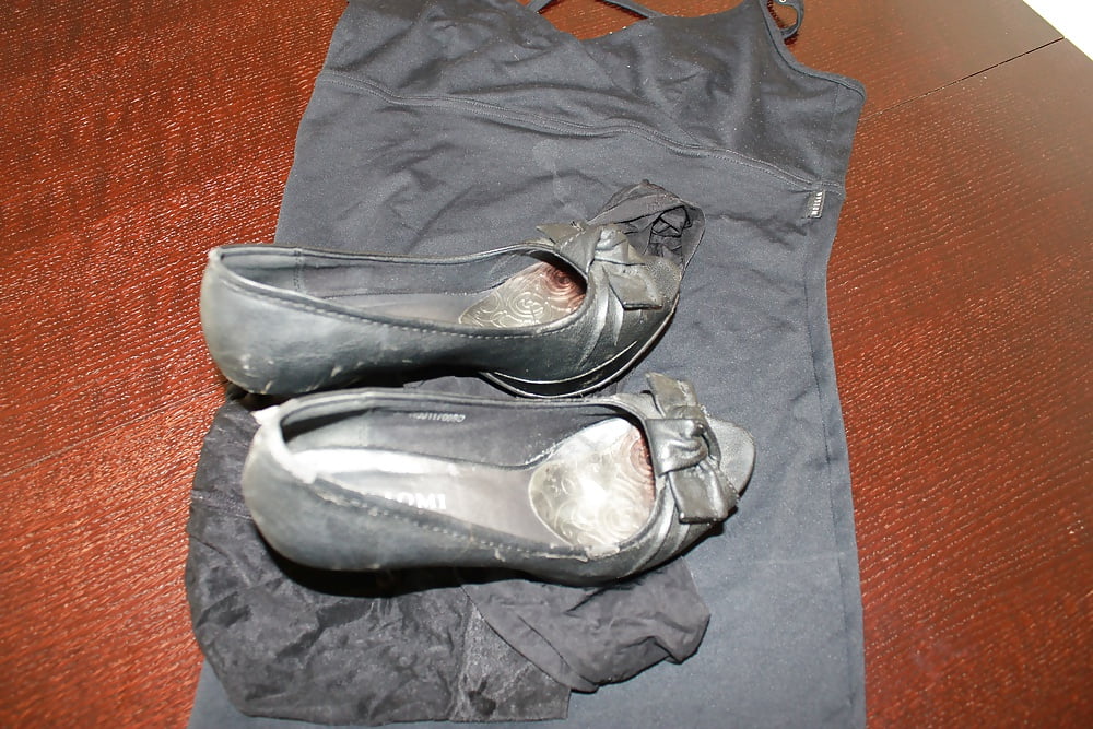 little black dress, panties, pantyhose, cum on heels #106848593