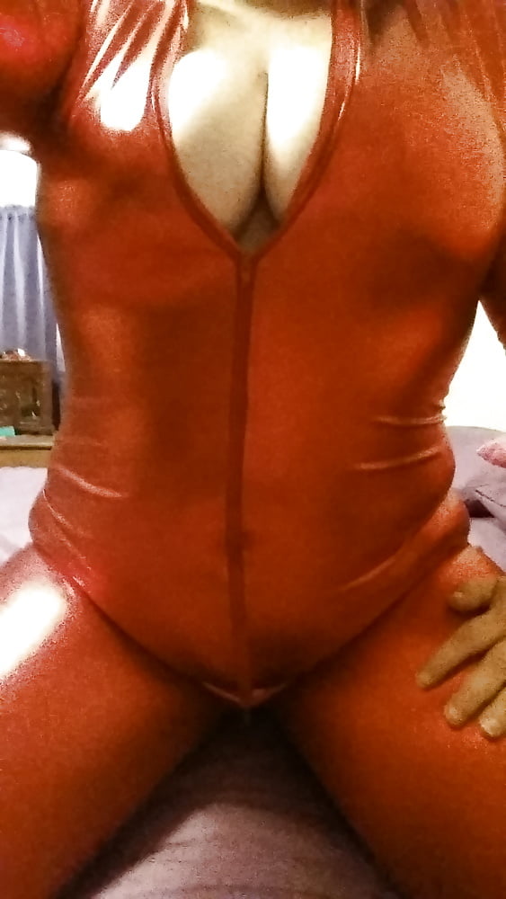 Red Metallic Spandex Zentai Cat Suit #107109087