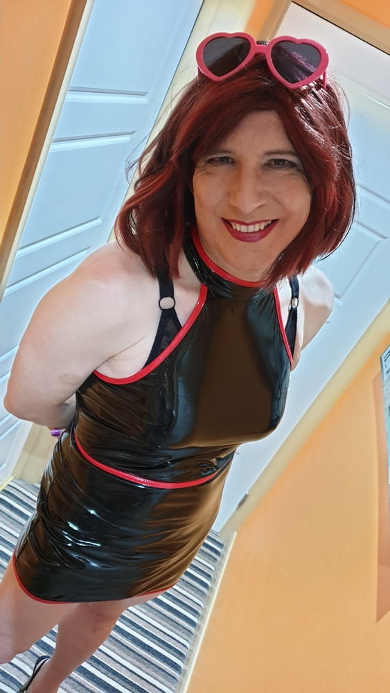 Sissy Lucy in Black PVC and Chastity Cage #106901815