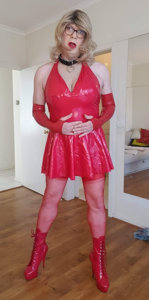 Rachel Wears Red PVC Dress #106856332