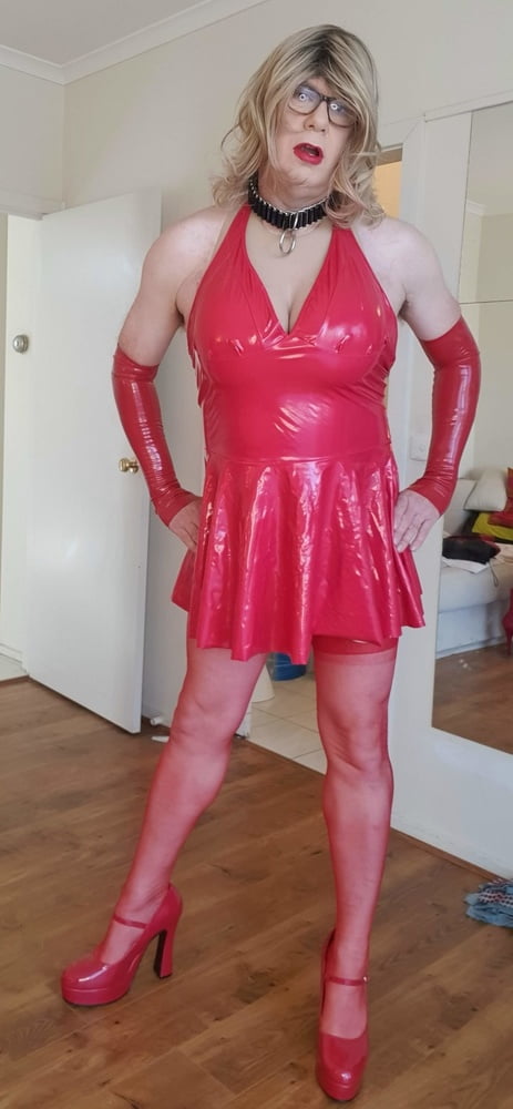 Rachel Wears Red PVC Dress #106856351