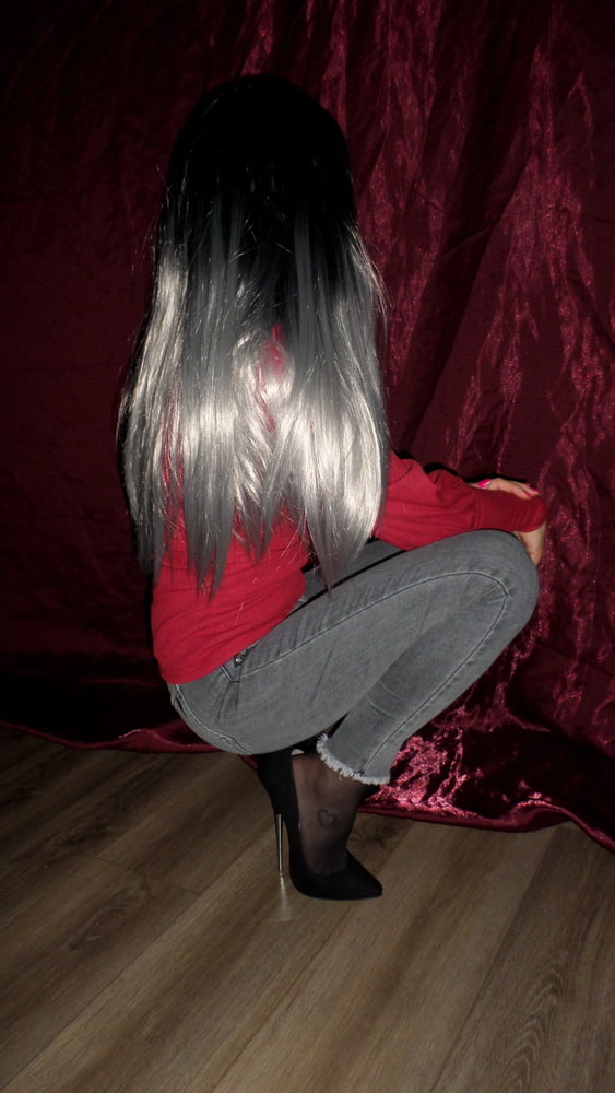 Gray Wig, Jeans &amp; Heels #80979152