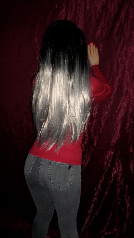 Gray Wig, Jeans &amp; Heels #80979169